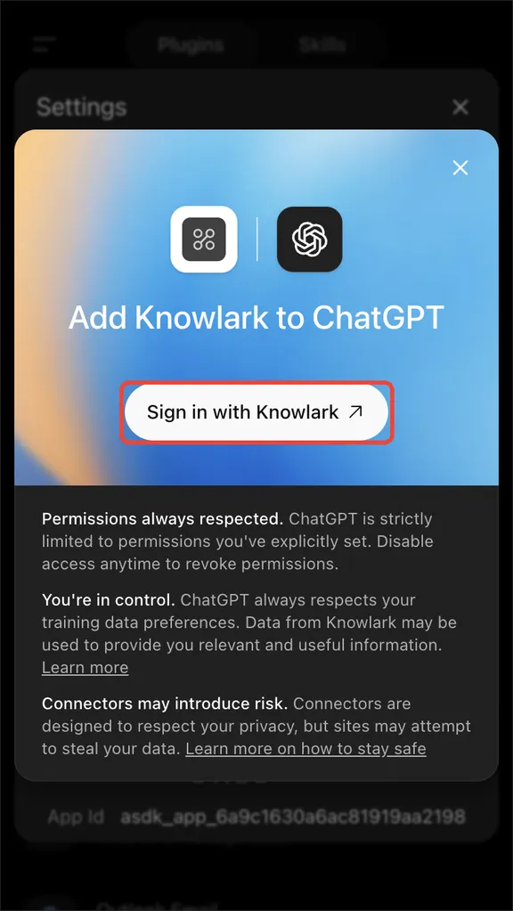 The Knowlark dialog with a sign in button